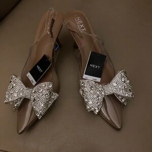 next Nude Pointed Slingback Mules with Crystal Bow